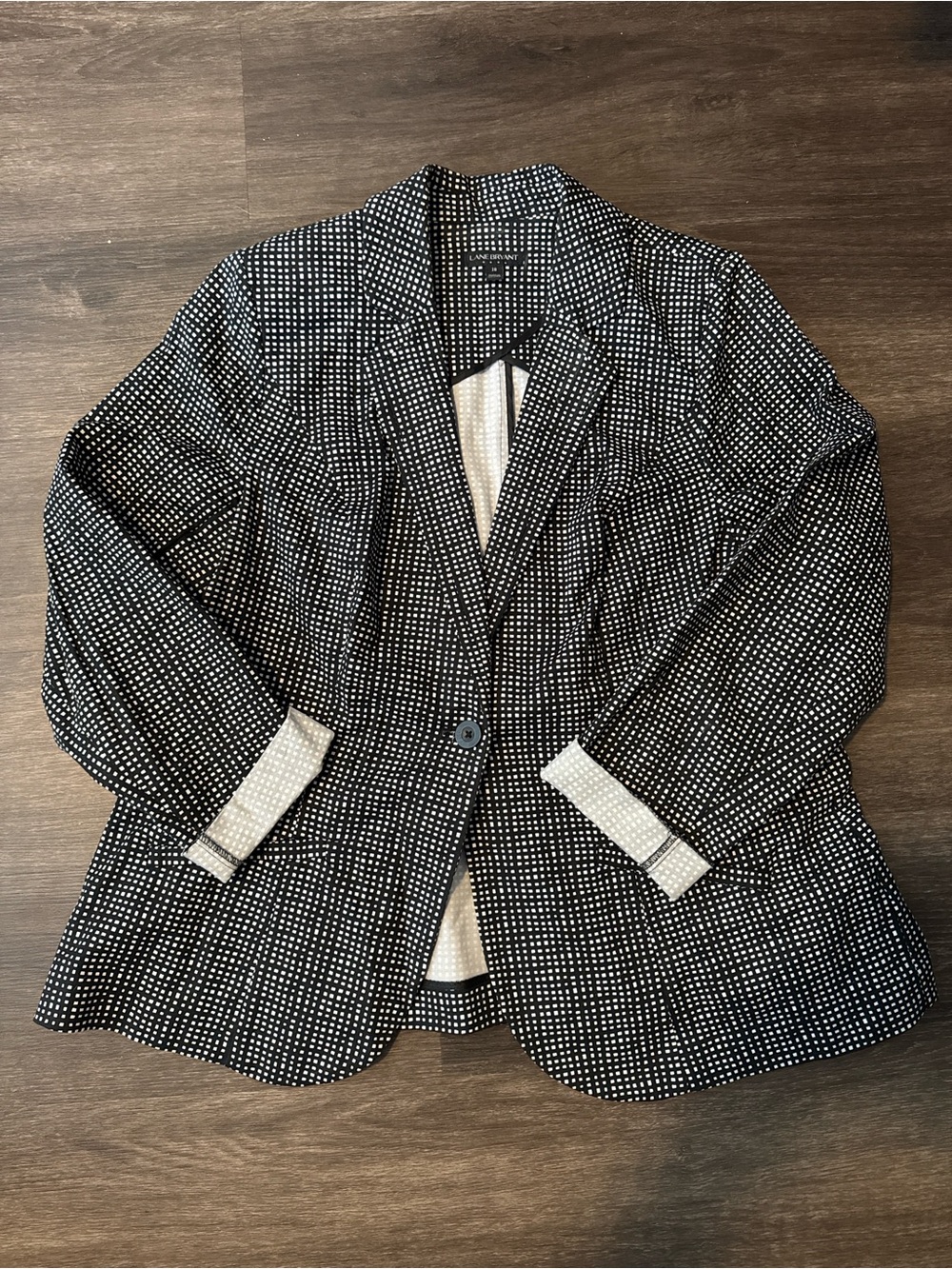 Lane Bryant Black and White Dot Single-Button Blazer